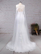 Illusion Chiffon Sweep Train Wedding Dresses with Appliques Lace for Trumpet/Mermaid